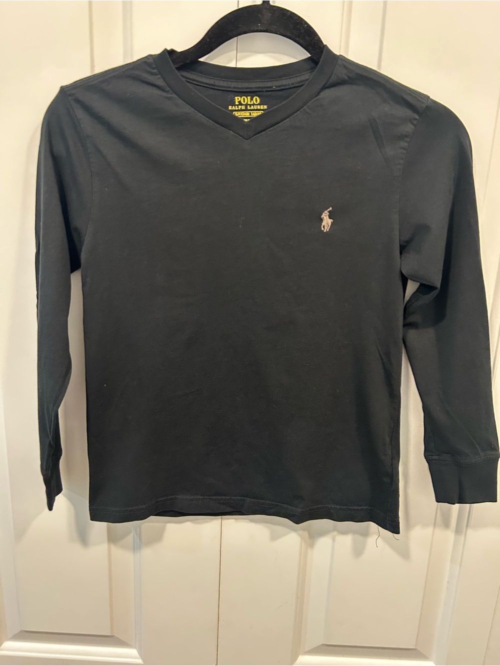 Polo Ralph Lauren Boys Size 8 Black V-Neck Long Sleeve Pony Shirt